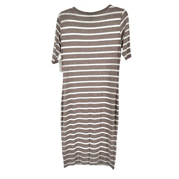 LuLaRoe Retired Julia Dress M Heathered Brown and White Striped SS Form Fit NWT - Picture 2 of 8